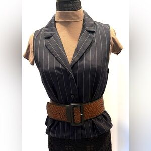 EUC Striped Black Sleeveless Blazer